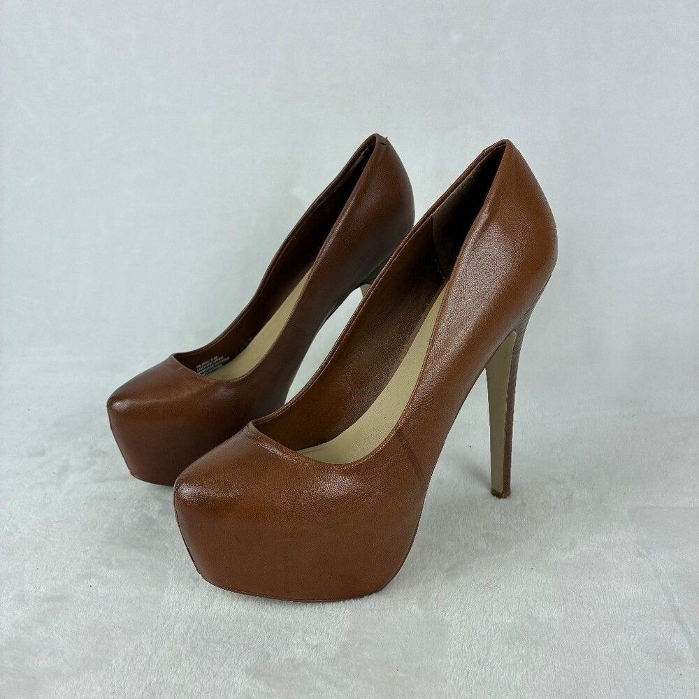 Steve Madden Dejavu Brown Leather Platform Pump Stiletto Heel Women 8.5B Club